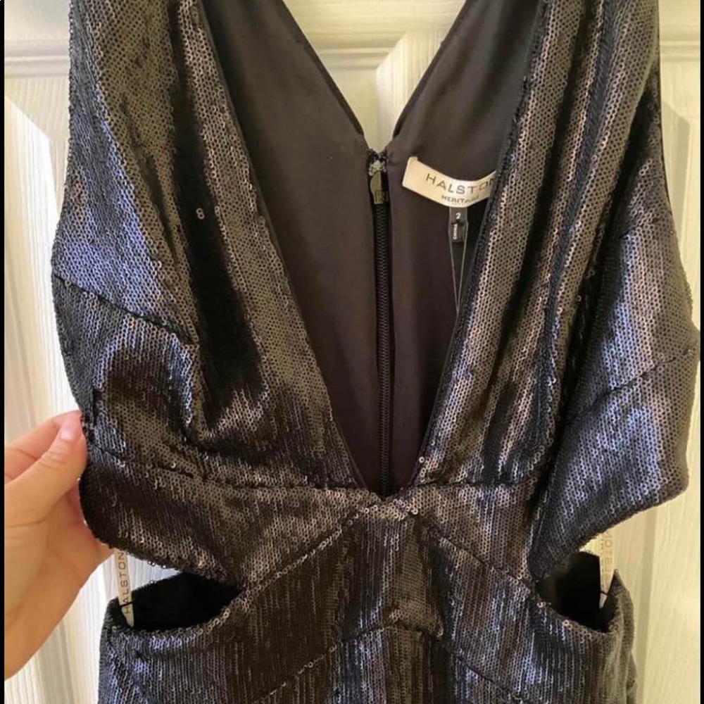 Halston Heritage Black Sequin Cut-Out Gown | Size 2 | New with tags